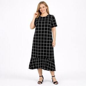 Agnes & Dora Black Ivory Window Pane Midi Dress Fitzgerald Hi-Lo Size M